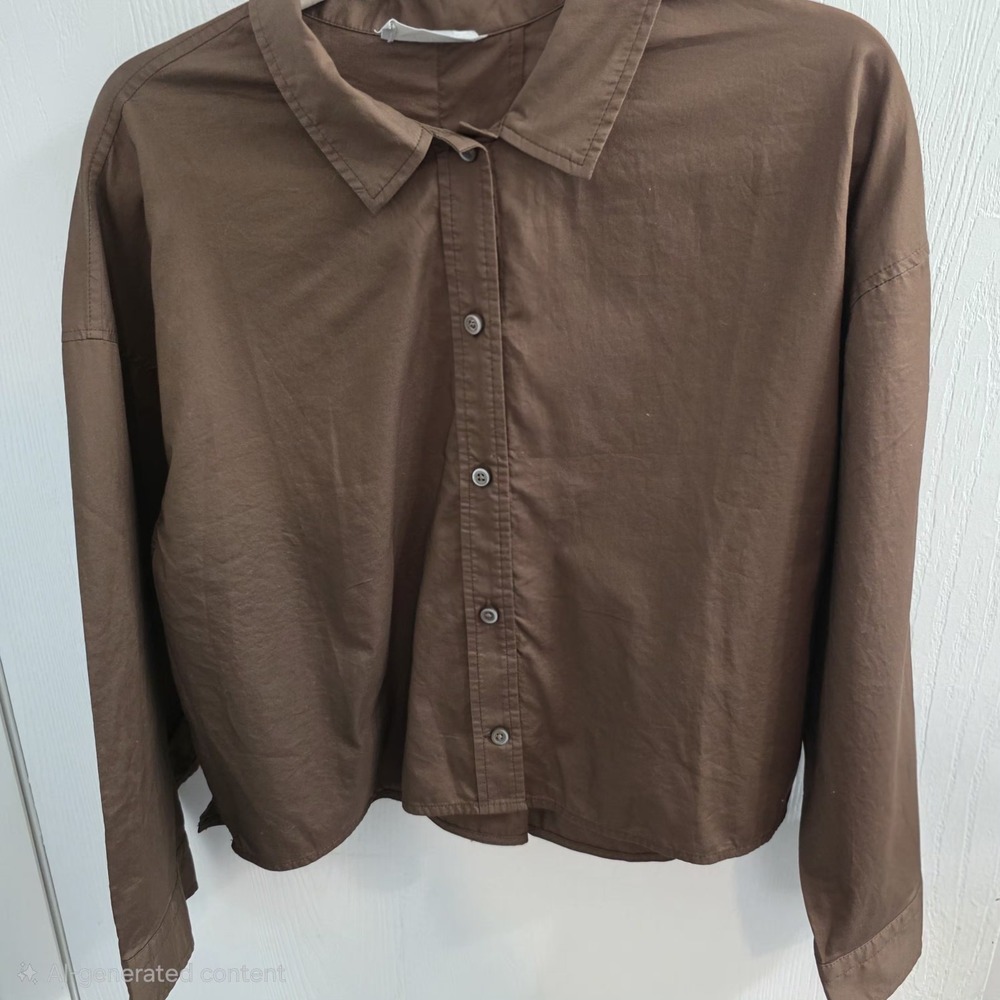 Everlane Brown Cropped Button-Up boxy Shirt Womens 100% Cotton SMALL NWT